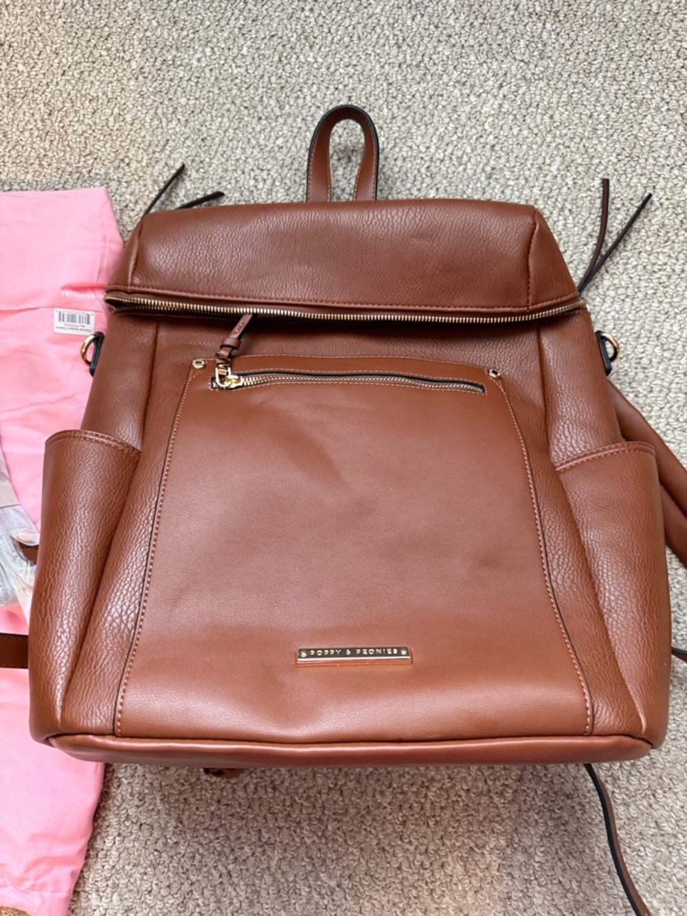 Poppy & Peonies Tan  Zip-Top Backpack